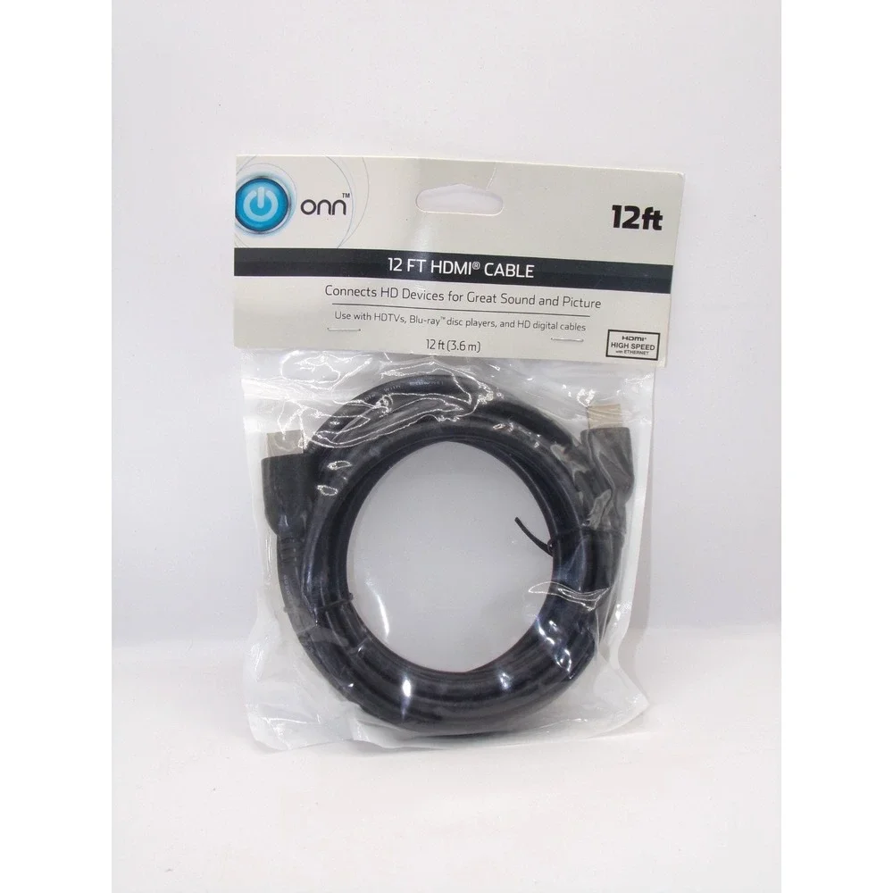 ONN 12 ft HDMI Cable High Speed with Ethernet Sound Picture A/V 1080p - New